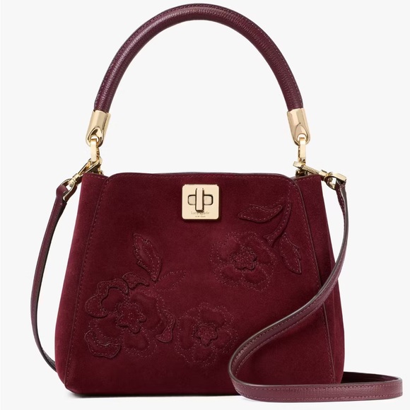 NWT KATE SPADE Phoebe Suede Floral Applique Small Top Handle Satchel - Picture 7 of 9